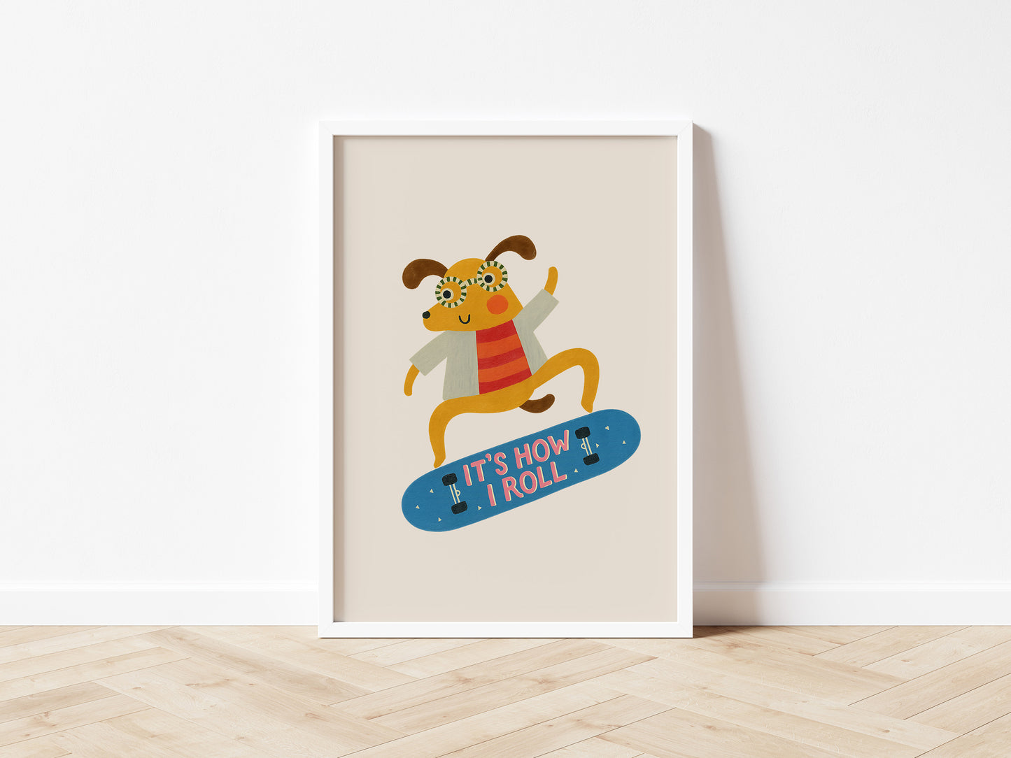 Skateboard Dog Kids Wall Art Print - 2 colours