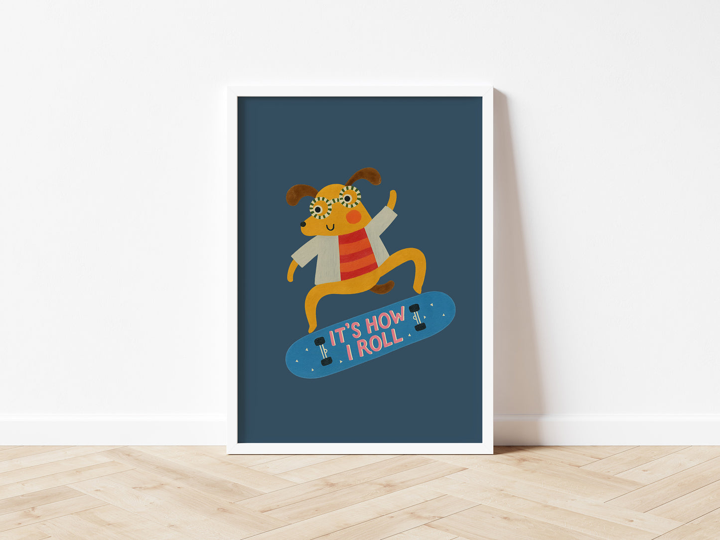 Skateboard Dog Kids Wall Art Print - 2 colours