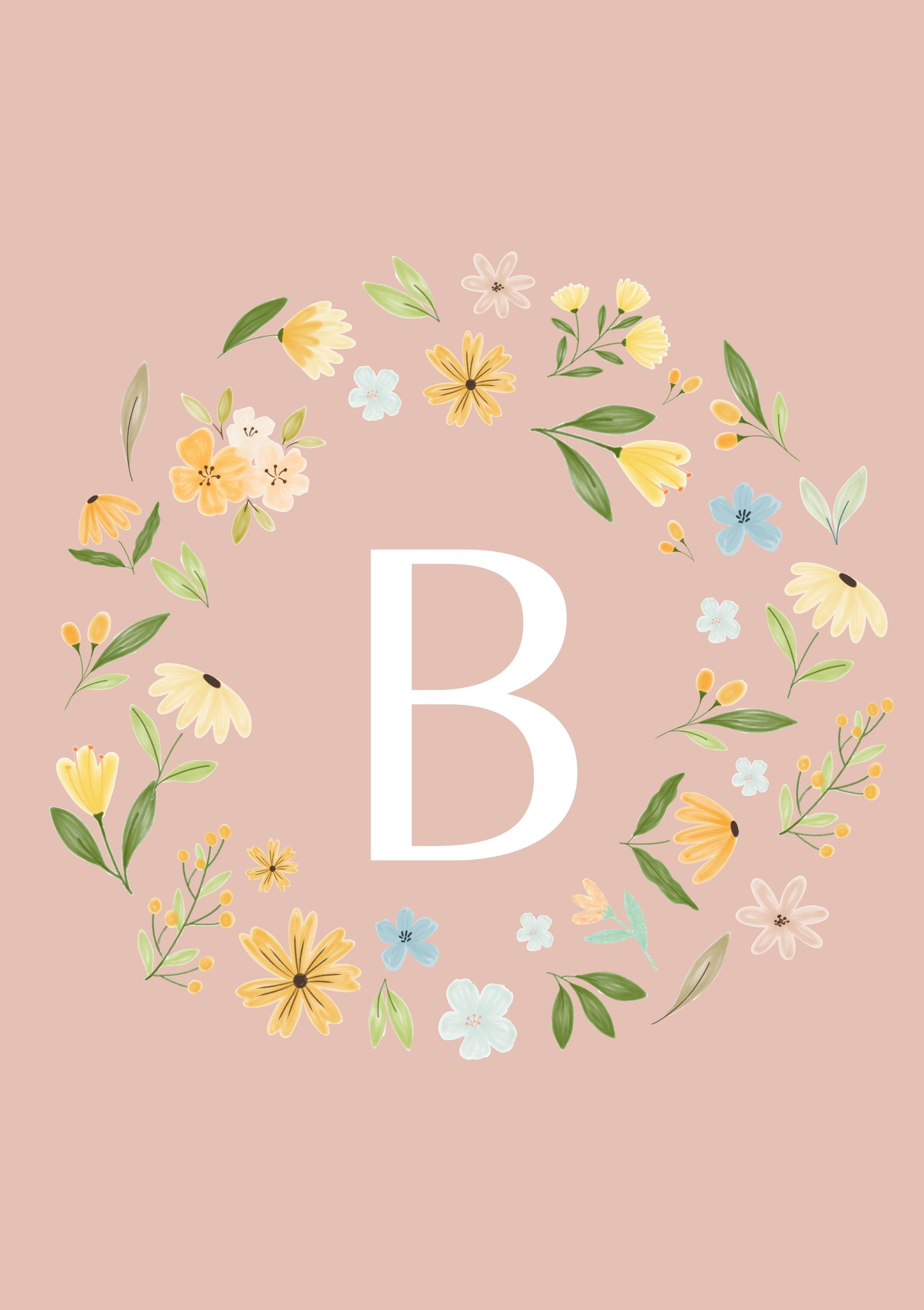 Personalised Floral Initial Wall Print 2 colours- Digital & Physical