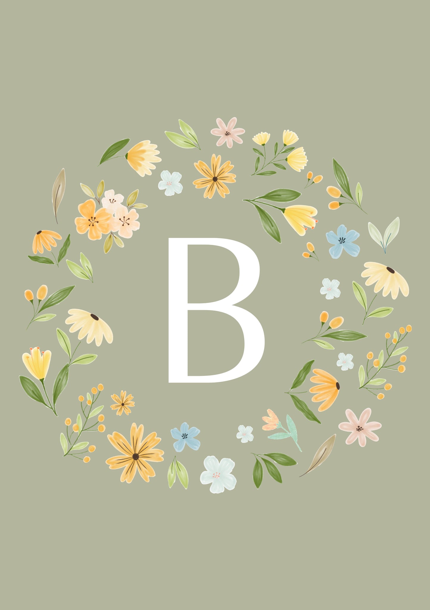 Personalised Floral Initial Wall Print 2 colours- Digital & Physical