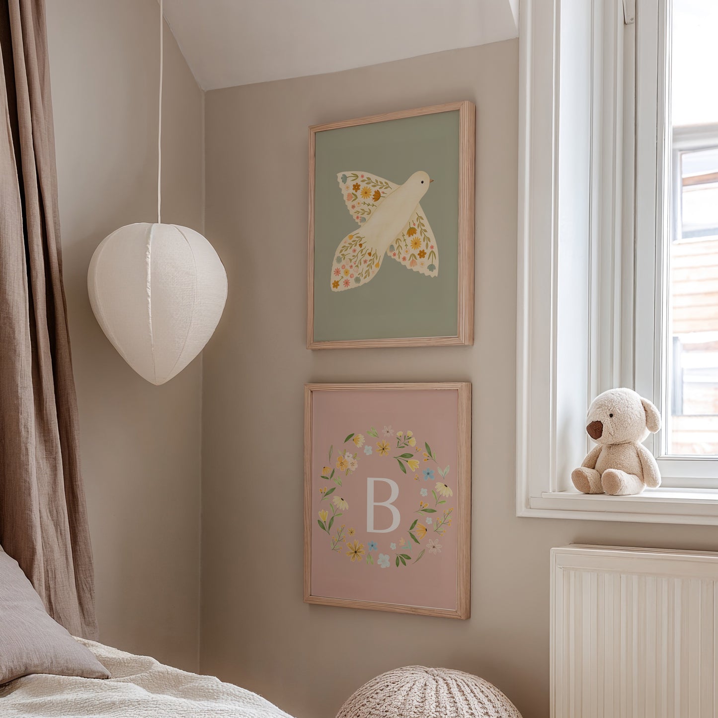 Personalised Floral Initial Wall Print 2 colours- Digital & Physical