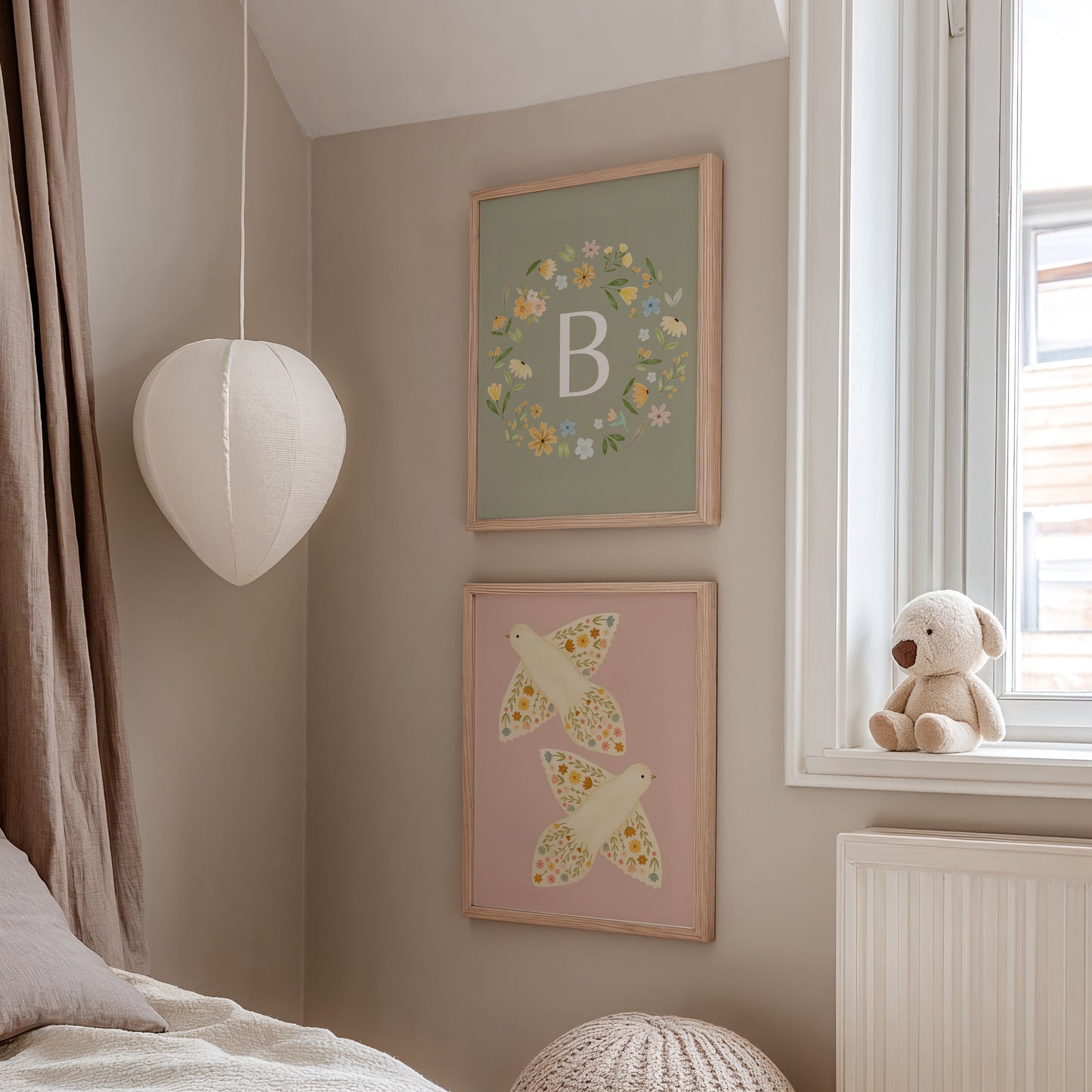 Personalised Floral Initial Wall Print 2 colours- Digital & Physical