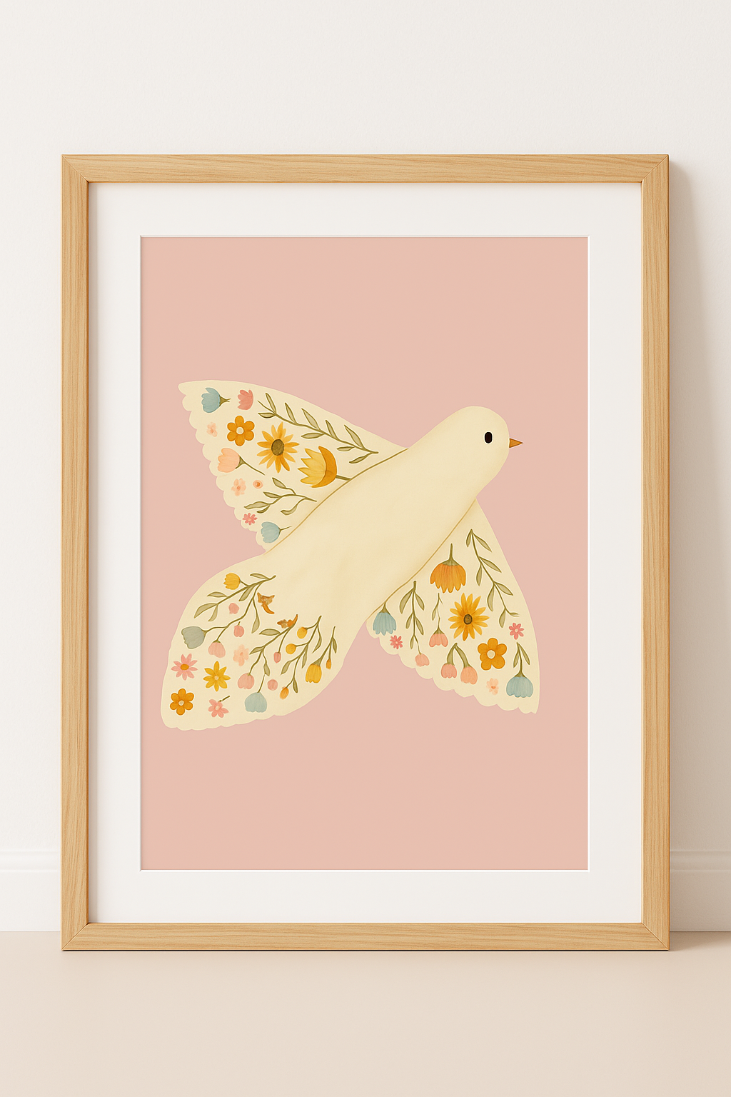 Single Floral Dove Wall Print - 2 colours