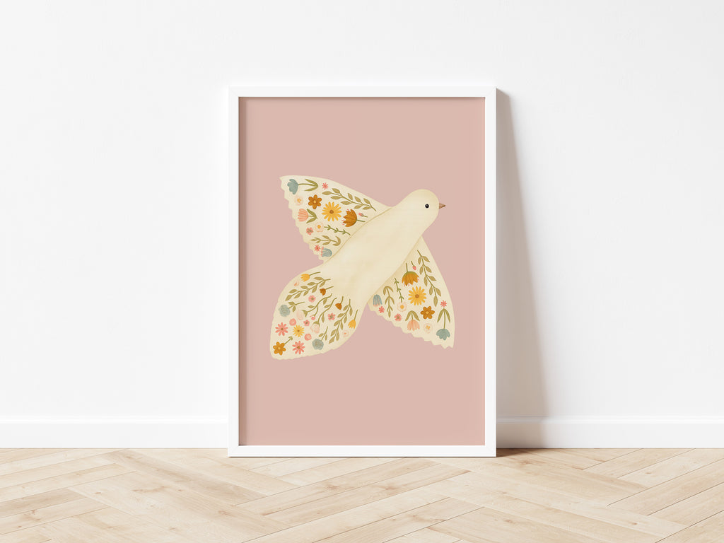 Single Floral Dove Wall Print - 2 colours