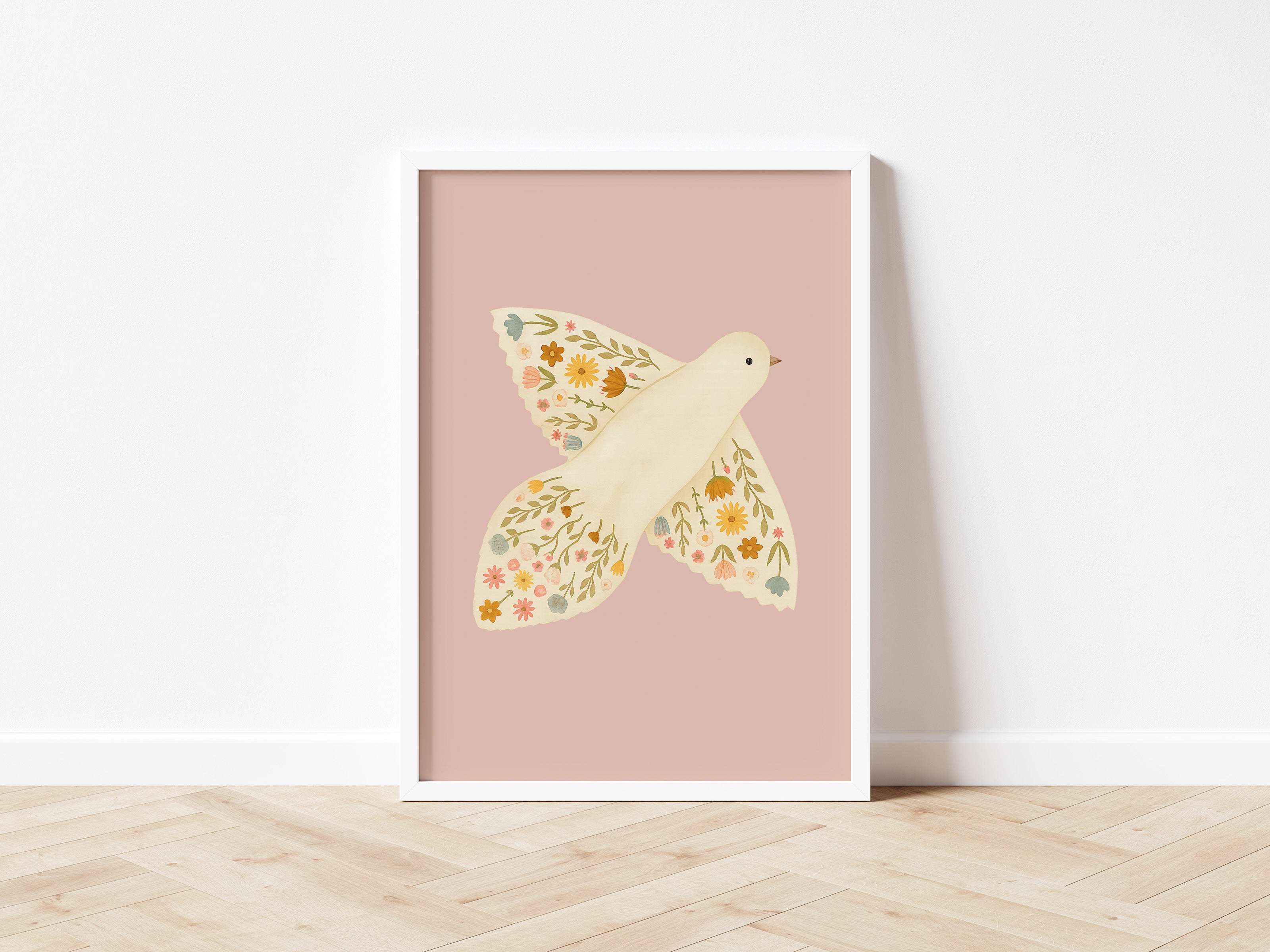 Single Floral Dove Wall Print - 2 colours