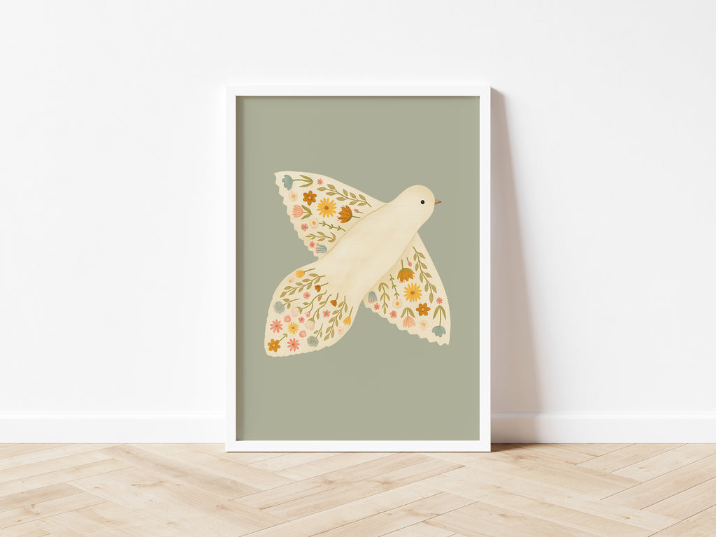 Single Floral Dove Wall Print - 2 colours
