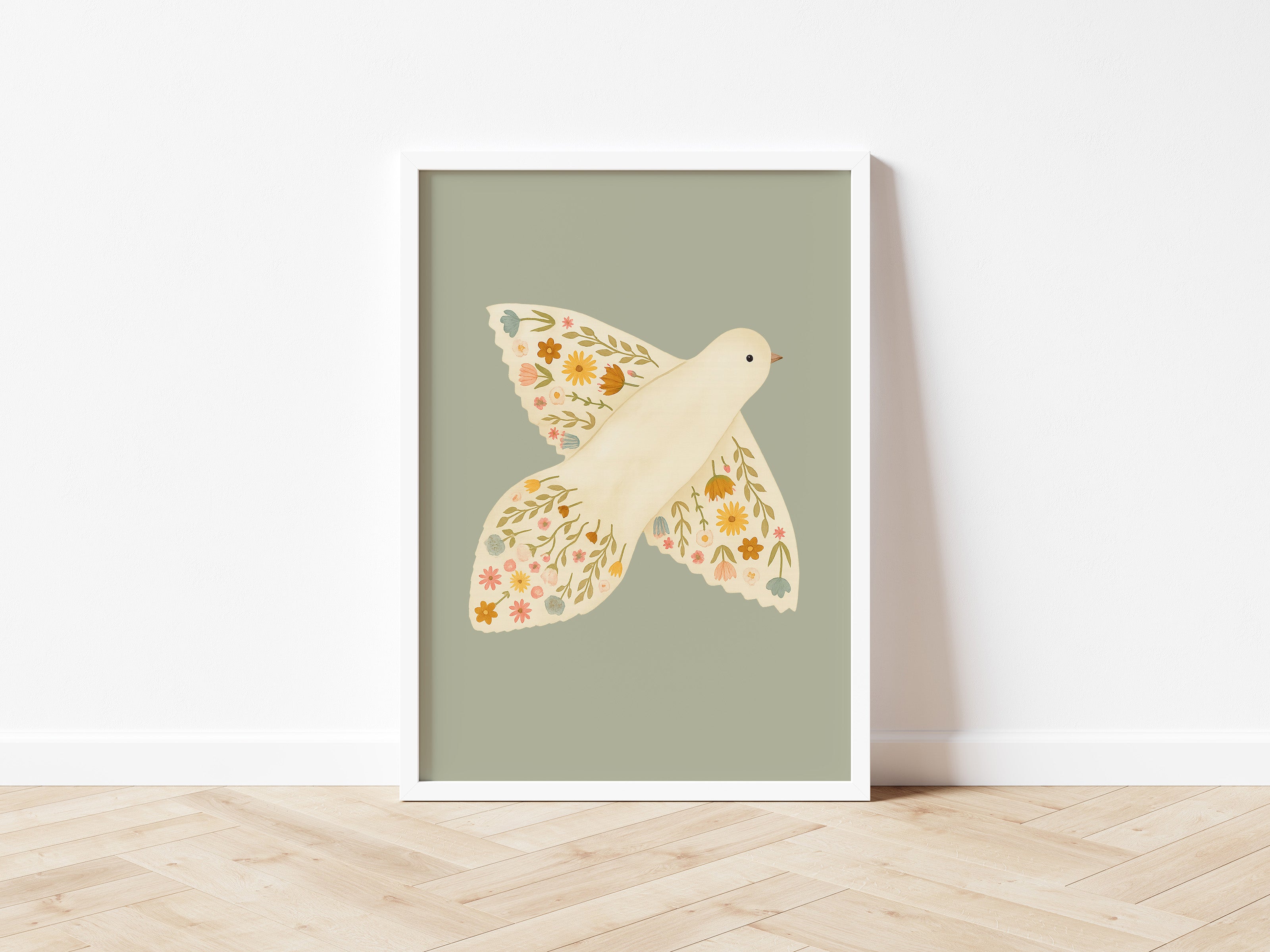 Single Floral Dove Wall Print - 2 colours
