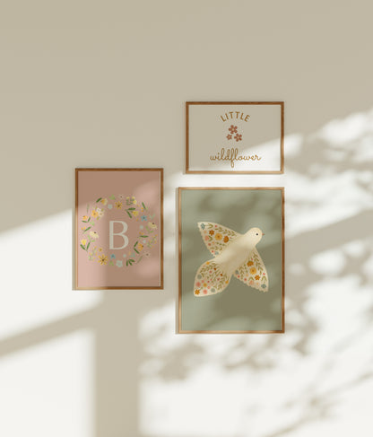 Personalised Floral Initial Wall Print 2 colours- Digital & Physical