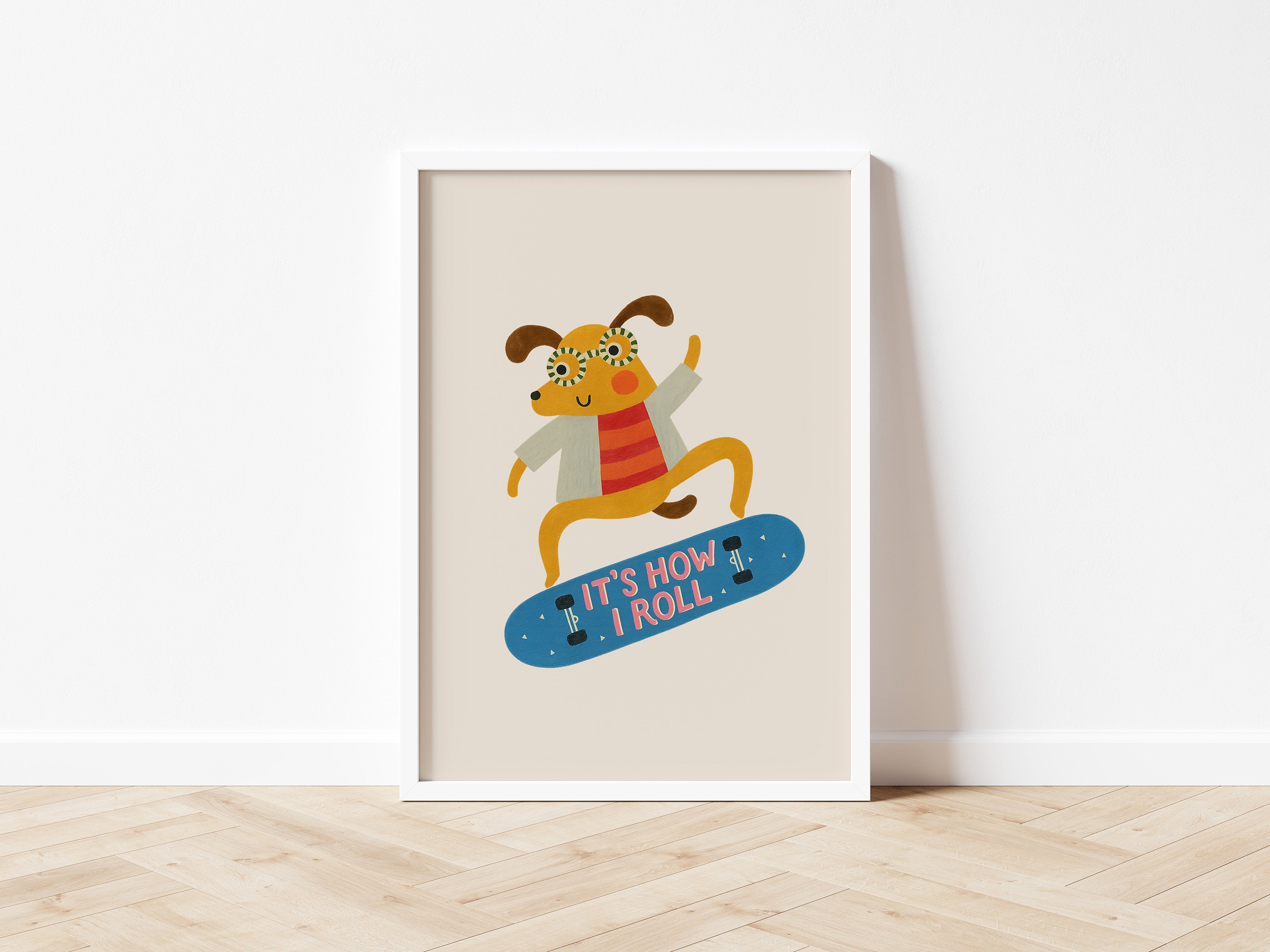 Skateboard Dog Kids Wall Art Print - 2 colours