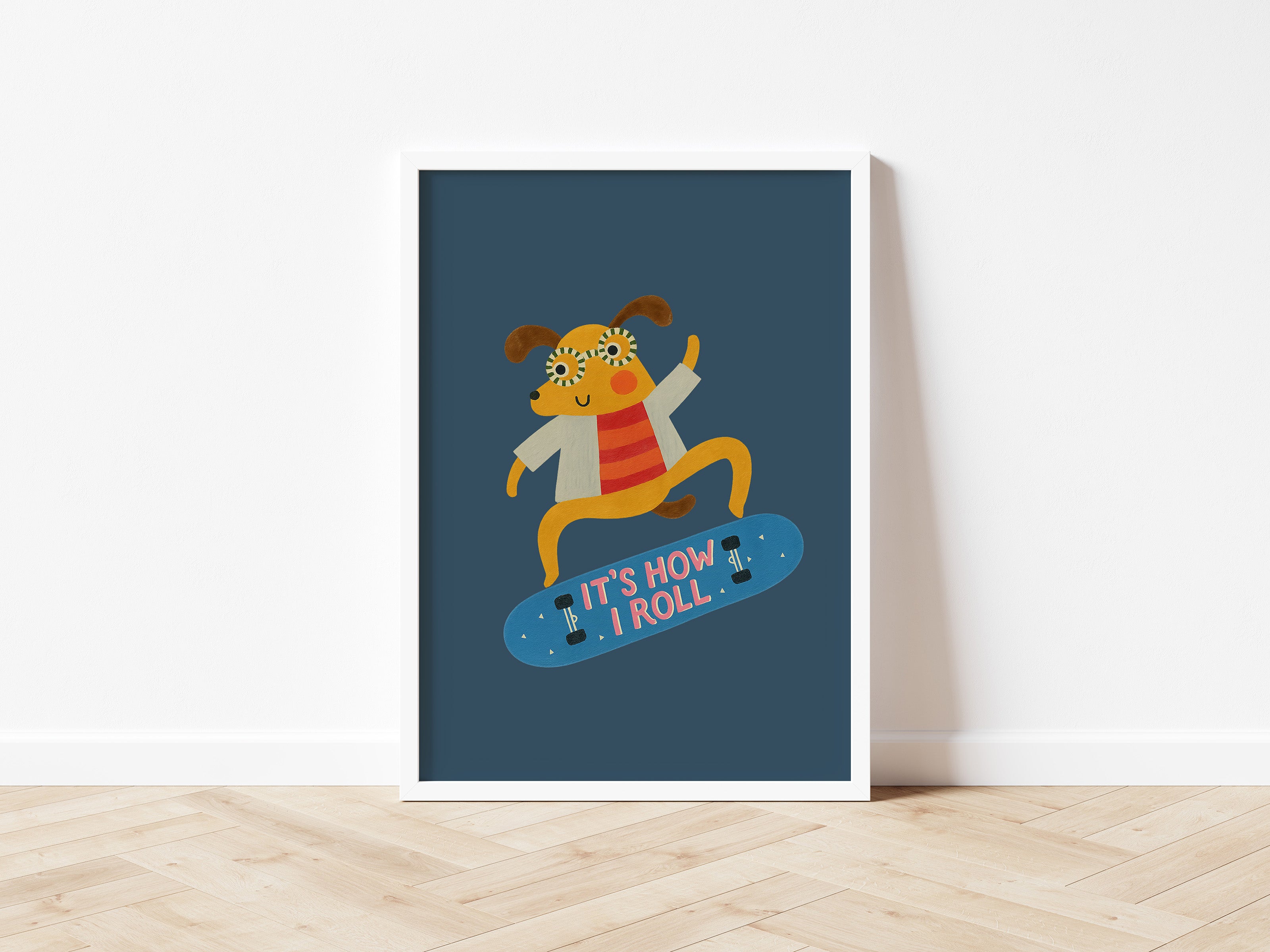 Skateboard Dog Kids Wall Art Print - 2 colours