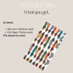 Vintage Retro Race Car Wall Decals