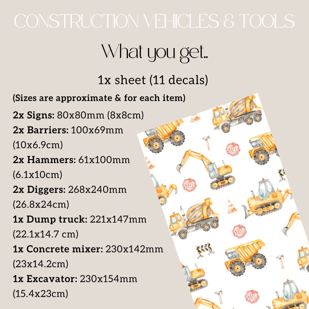 Construction Vehicles & Tools Wall Decals