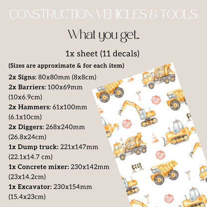 Construction Vehicles & Tools Wall Decals