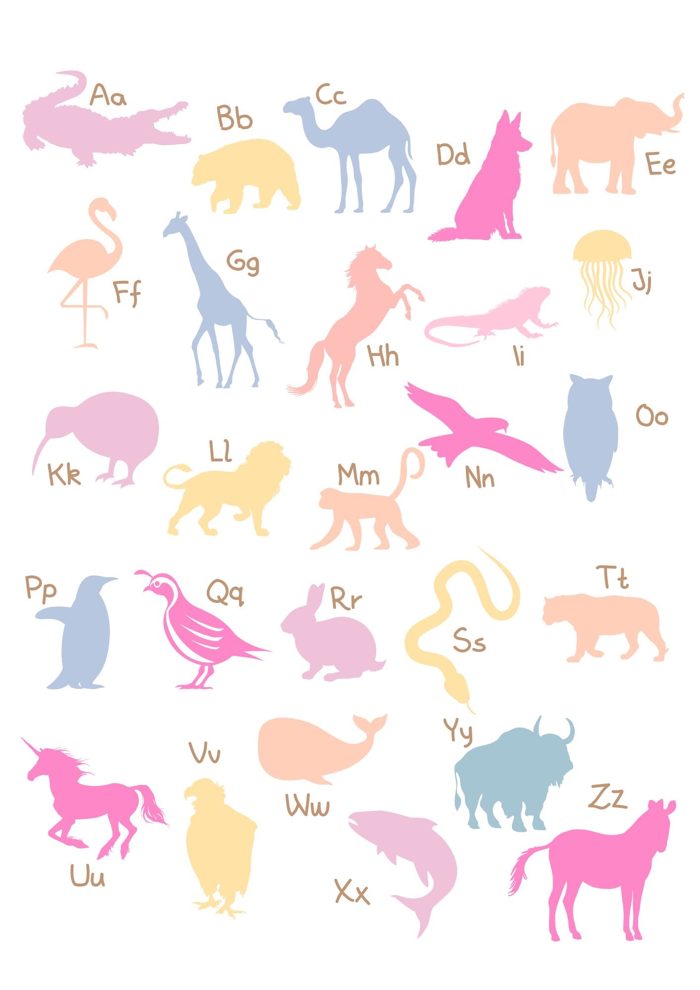 ABC Alphabet Animals Pinks-  Digital & Physical Print