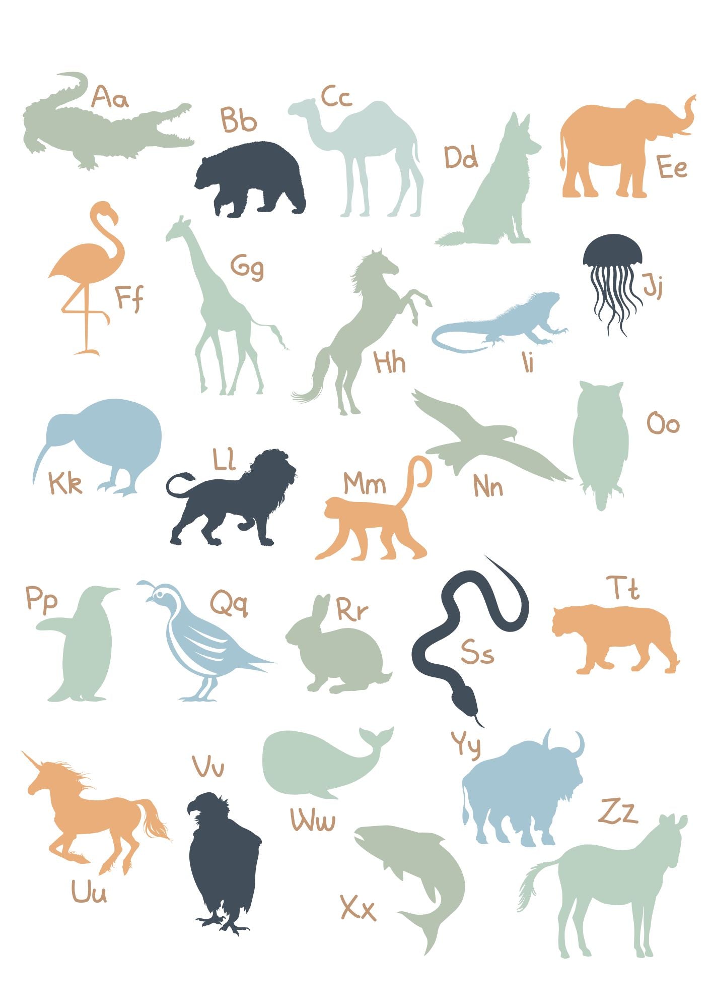 ABC Alphabet Animals Blues-  Digital & Physical Print