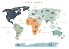 Animal World Map - Personalised Name Option 3 colours- Digital & Physical Print