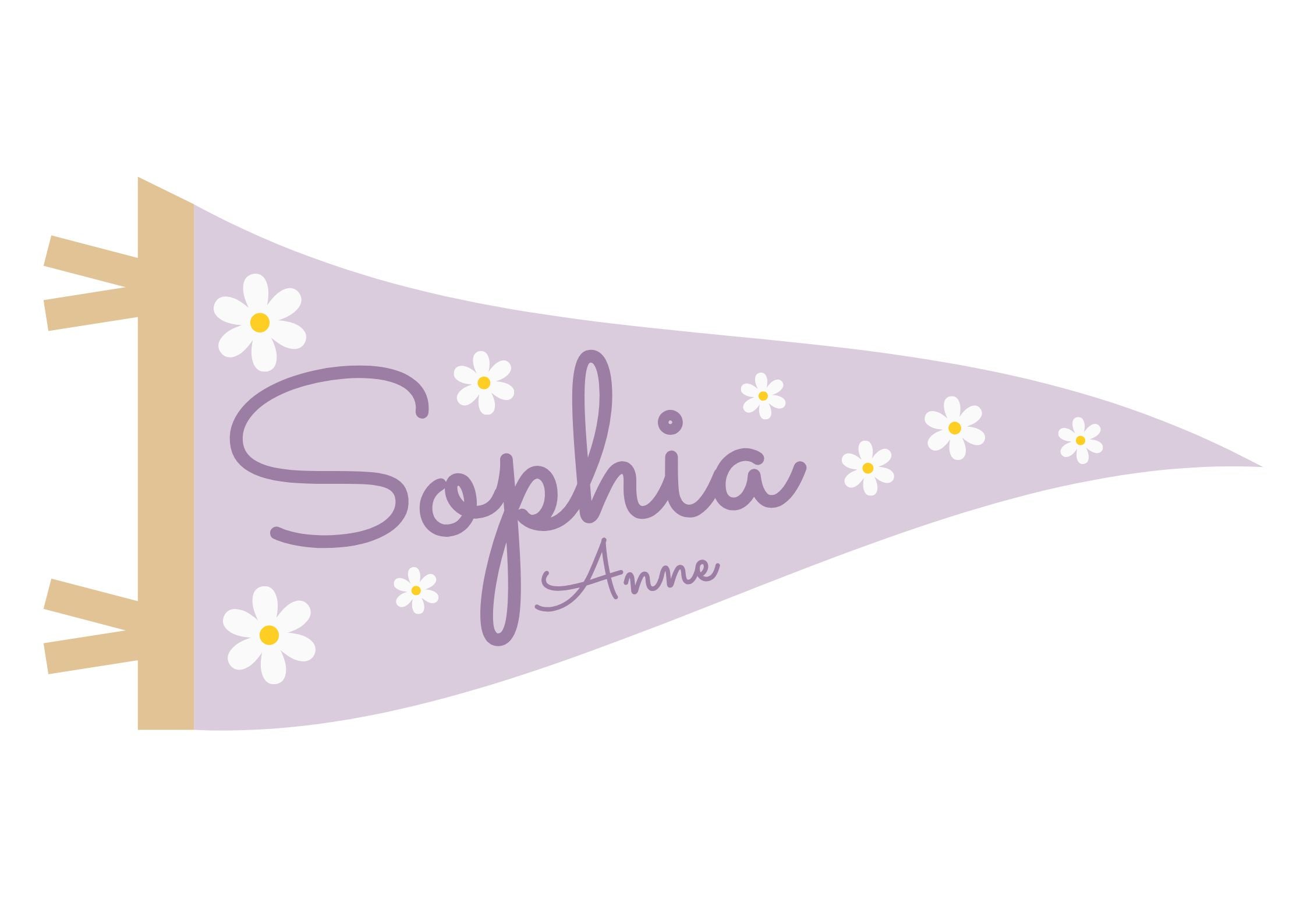 Personalised Name Daisy Pennant Flag Lilac - Digital & Physical Print