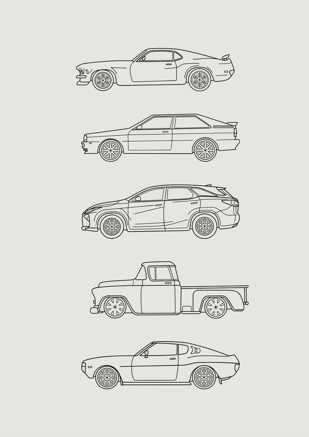 Minimalist Vintage Car Line - Digital & Physical Print: 4 colours