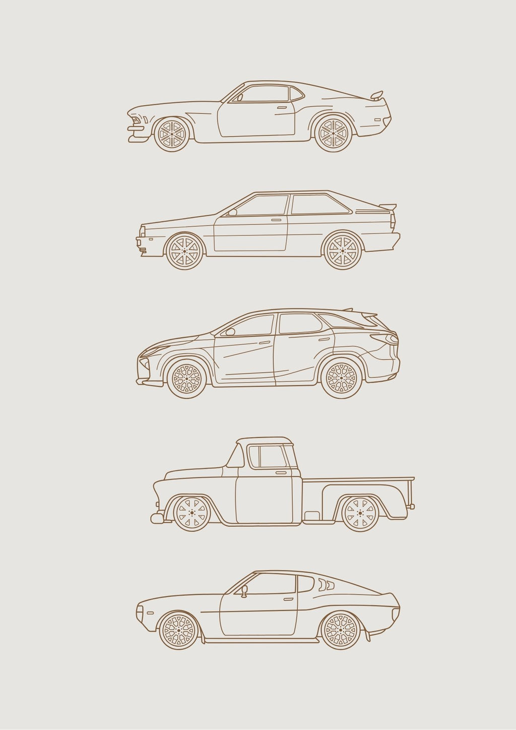 Minimalist Vintage Car Line - Digital & Physical Print: 4 colours