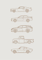 Minimalist Vintage Car Line - Digital & Physical Print: 4 colours