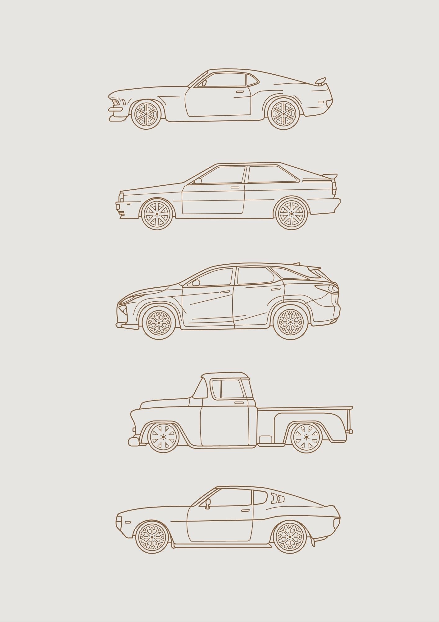 Minimalist Vintage Car Line - Digital & Physical Print: 4 colours