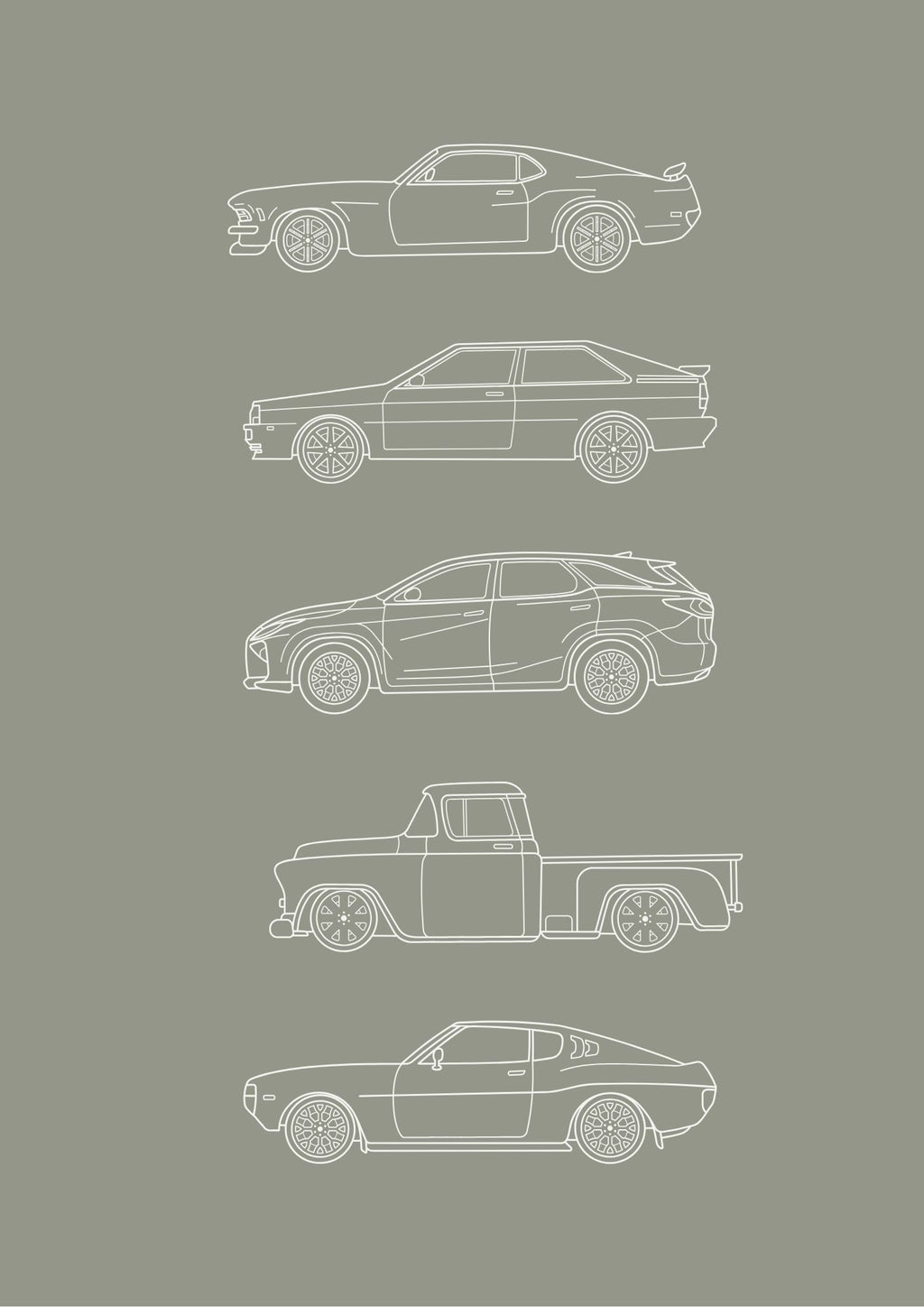 Minimalist Vintage Car Line - Digital & Physical Print: 4 colours