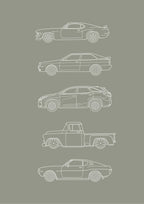 Minimalist Vintage Car Line - Digital & Physical Print: 4 colours