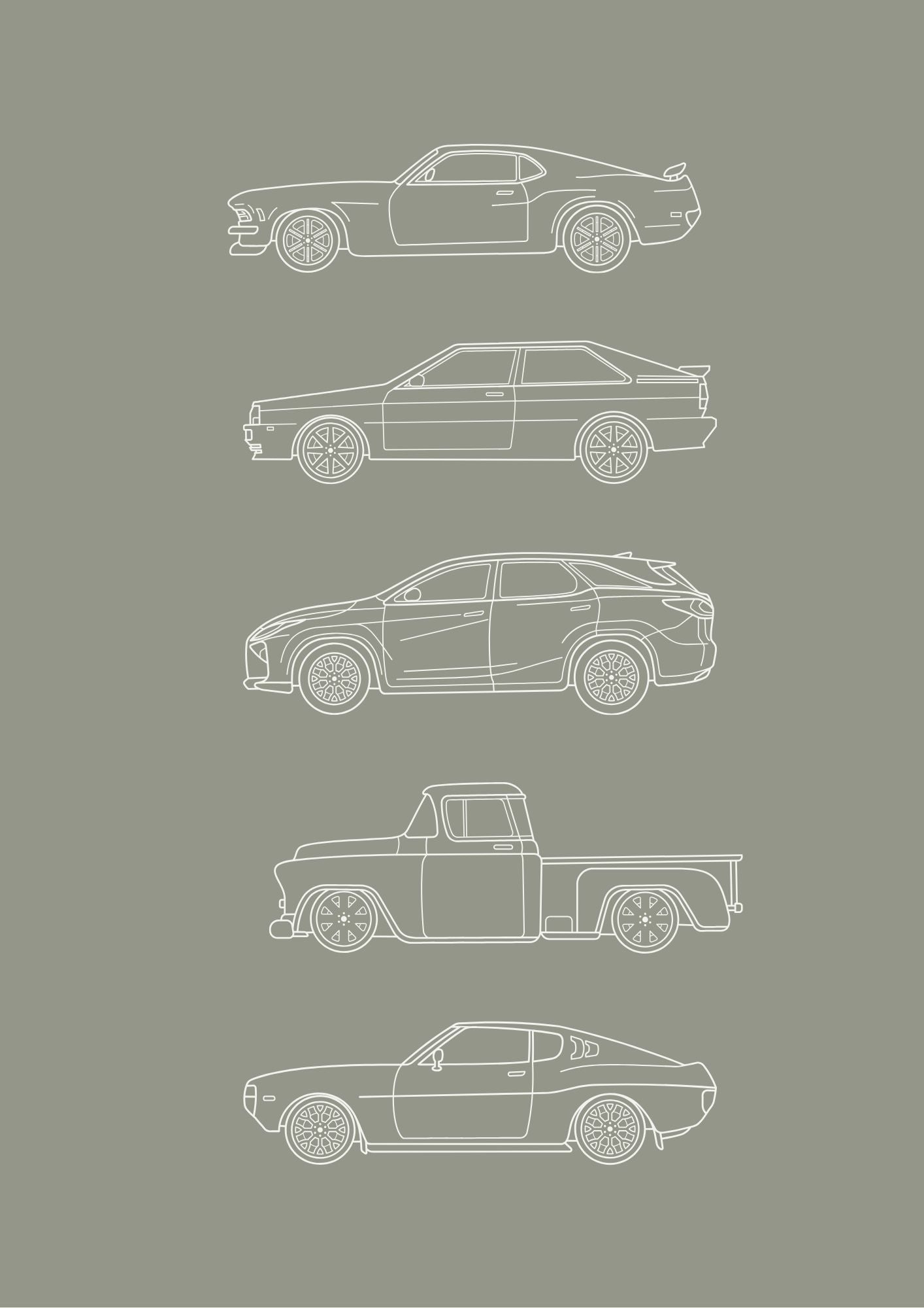 Minimalist Vintage Car Line - Digital & Physical Print: 4 colours