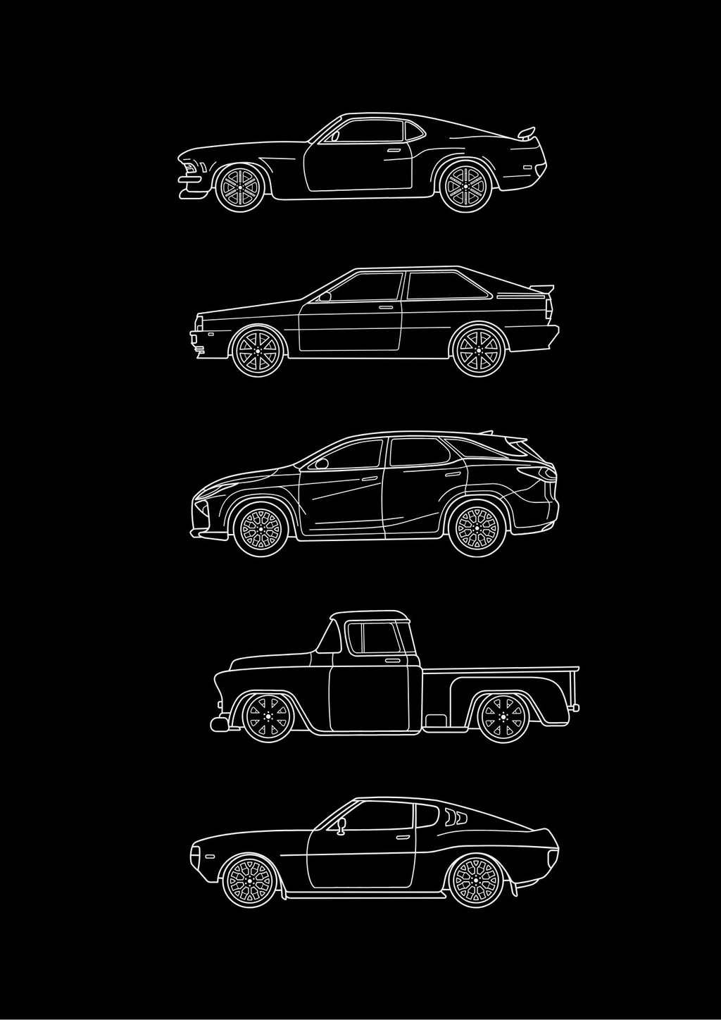 Minimalist Vintage Car Line - Digital & Physical Print: 4 colours