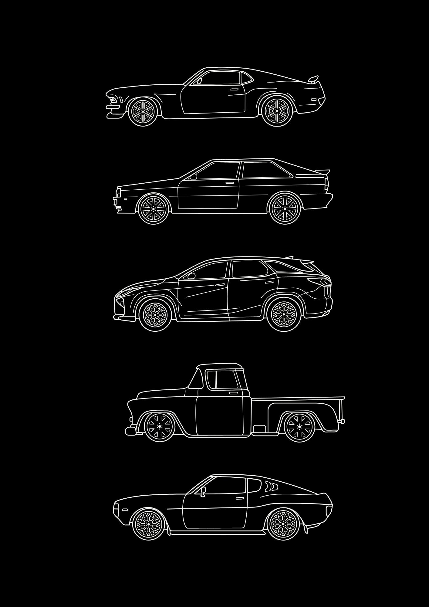 Minimalist Vintage Car Line - Digital & Physical Print: 4 colours
