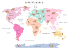 Animal World Map - Personalised Name Option 3 colours- Digital & Physical Print