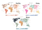 Animal World Map - Personalised Name Option 3 colours- Digital & Physical Print