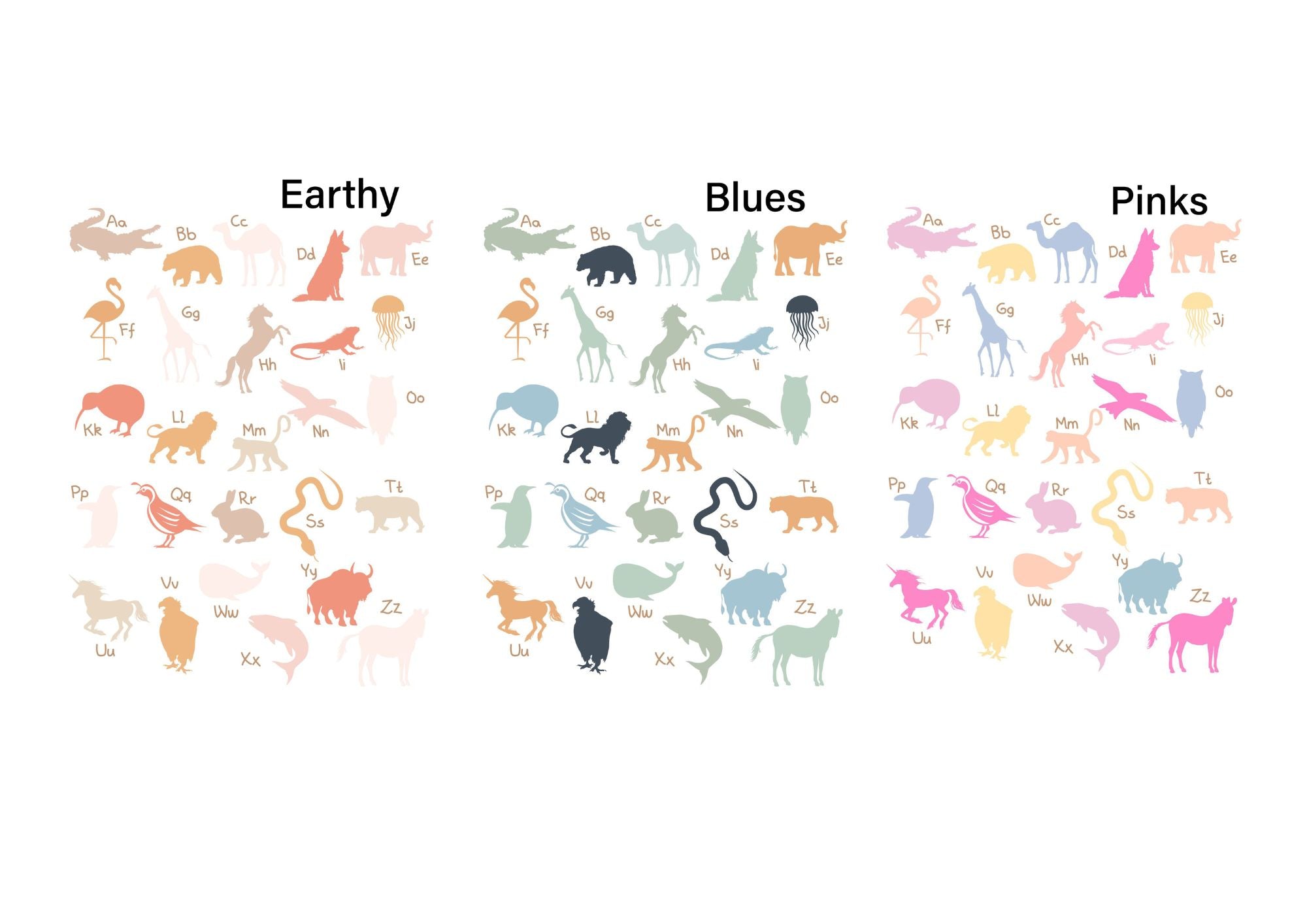 ABC Alphabet Animals Pinks-  Digital & Physical Print