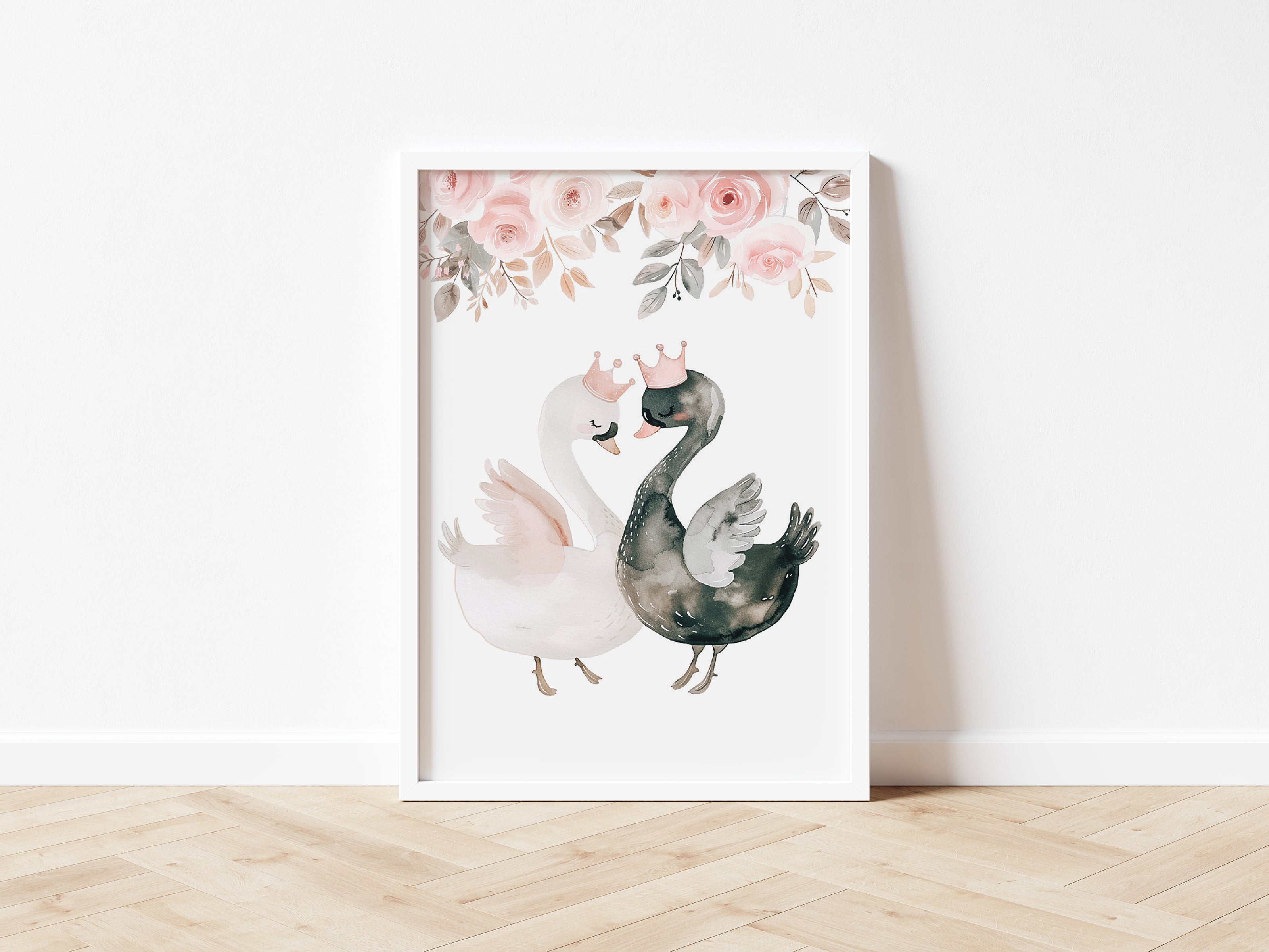 Two Swans & Flowers Prints