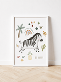 Be Happy Zebra Wall Print