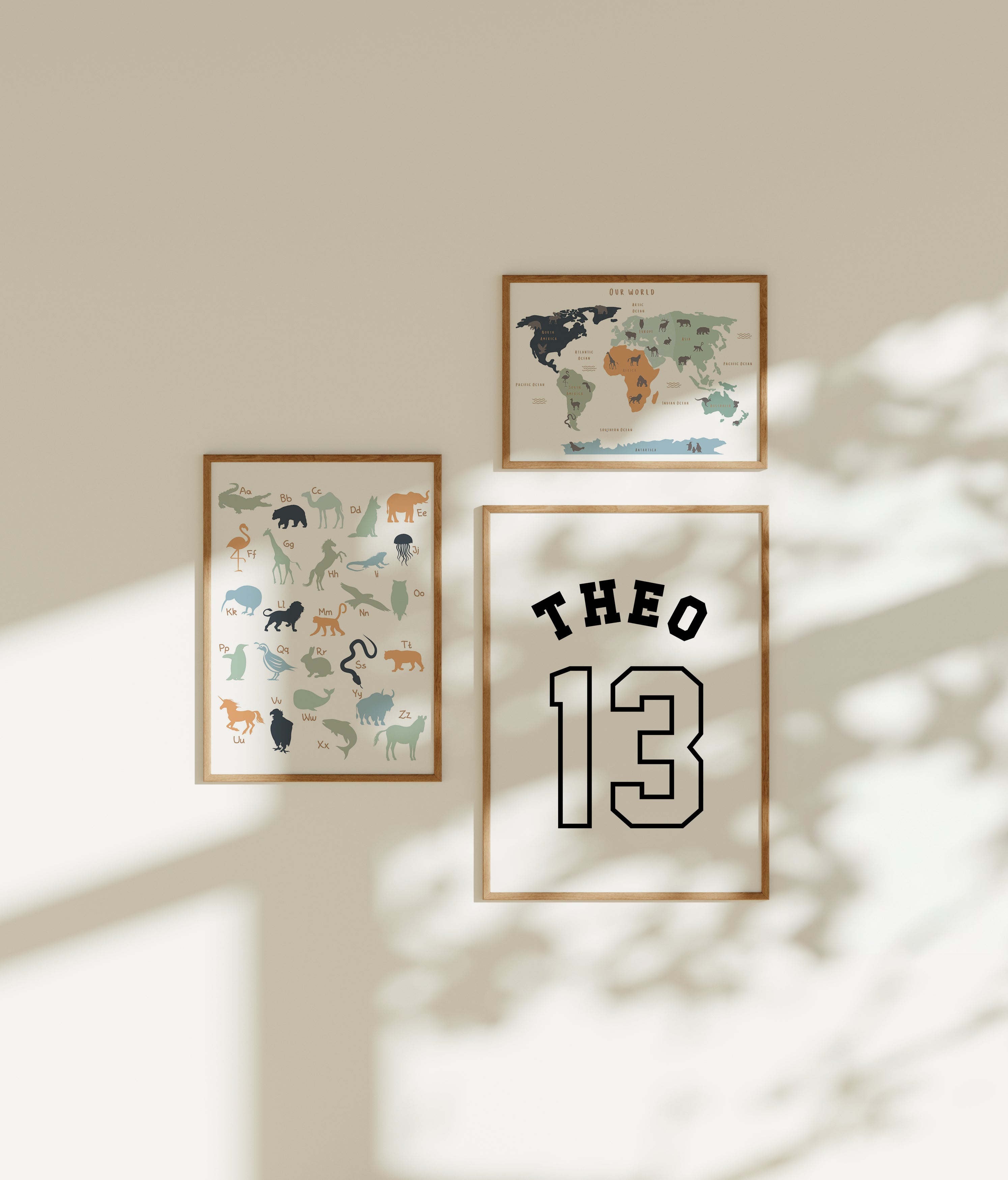 Animal World Map - Personalised Name Option 3 colours- Digital & Physical Print