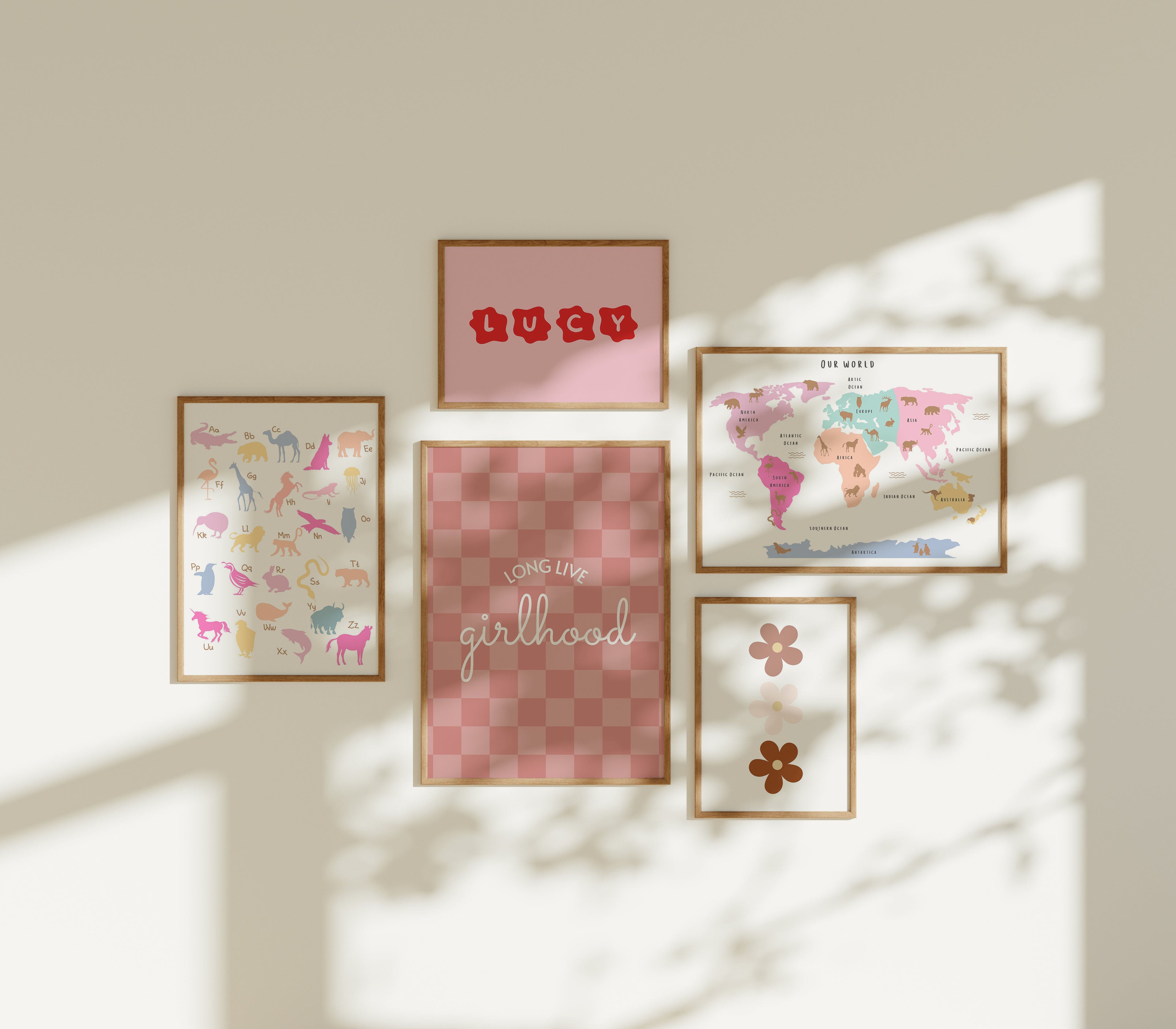 Animal World Map - Personalised Name Option 3 colours- Digital & Physical Print