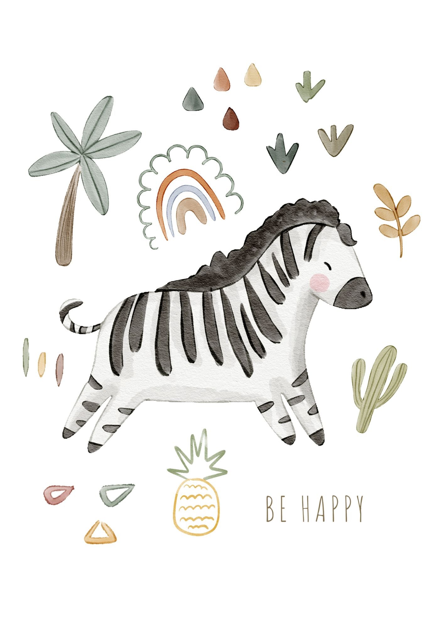 Be Happy Zebra Wall Print