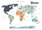 Animal World Map - Personalised Name Option 3 colours- Digital & Physical Print
