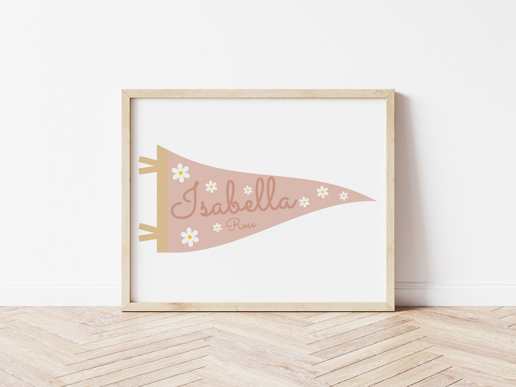 Personalised Name Daisy Pennant Flag Blush Pink - Digital & Physical Print