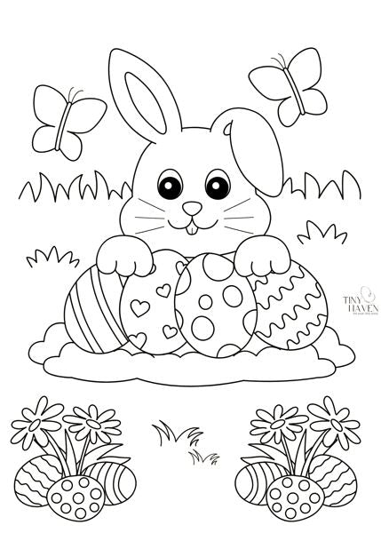 Free Easter Colouring Pages: Bunny and Eggs