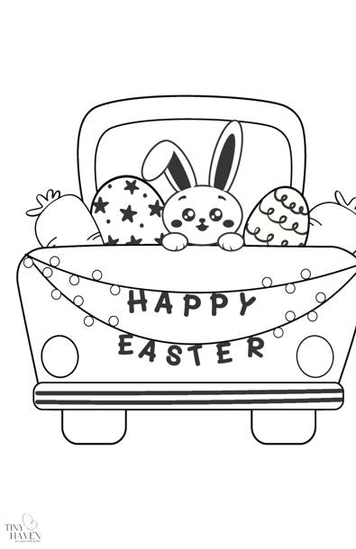 Free Easter Colouring Pages: Bunny take a ride