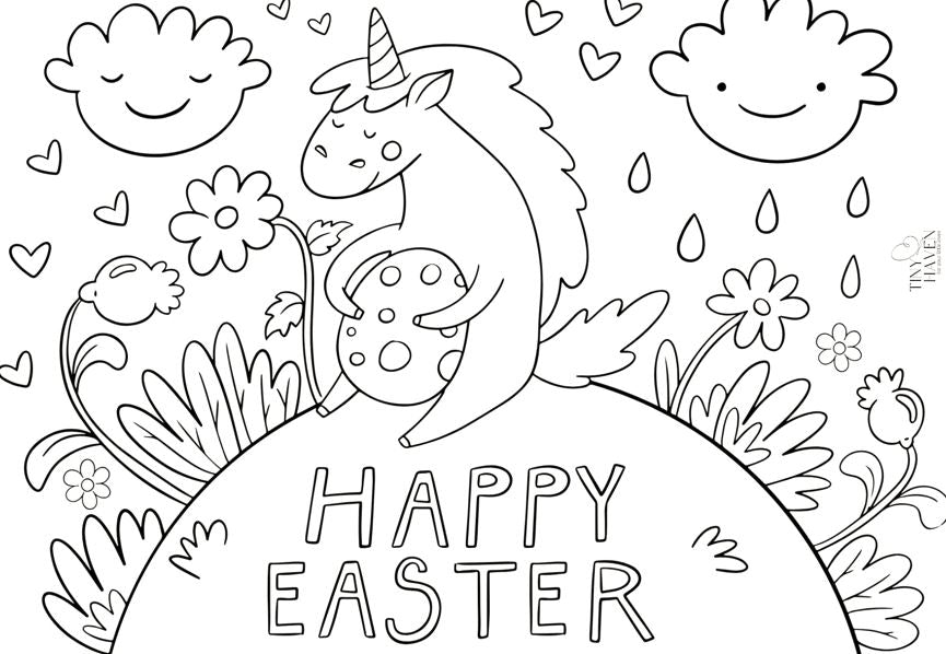 Free Easter Colouring Pages: Happy Unicorn