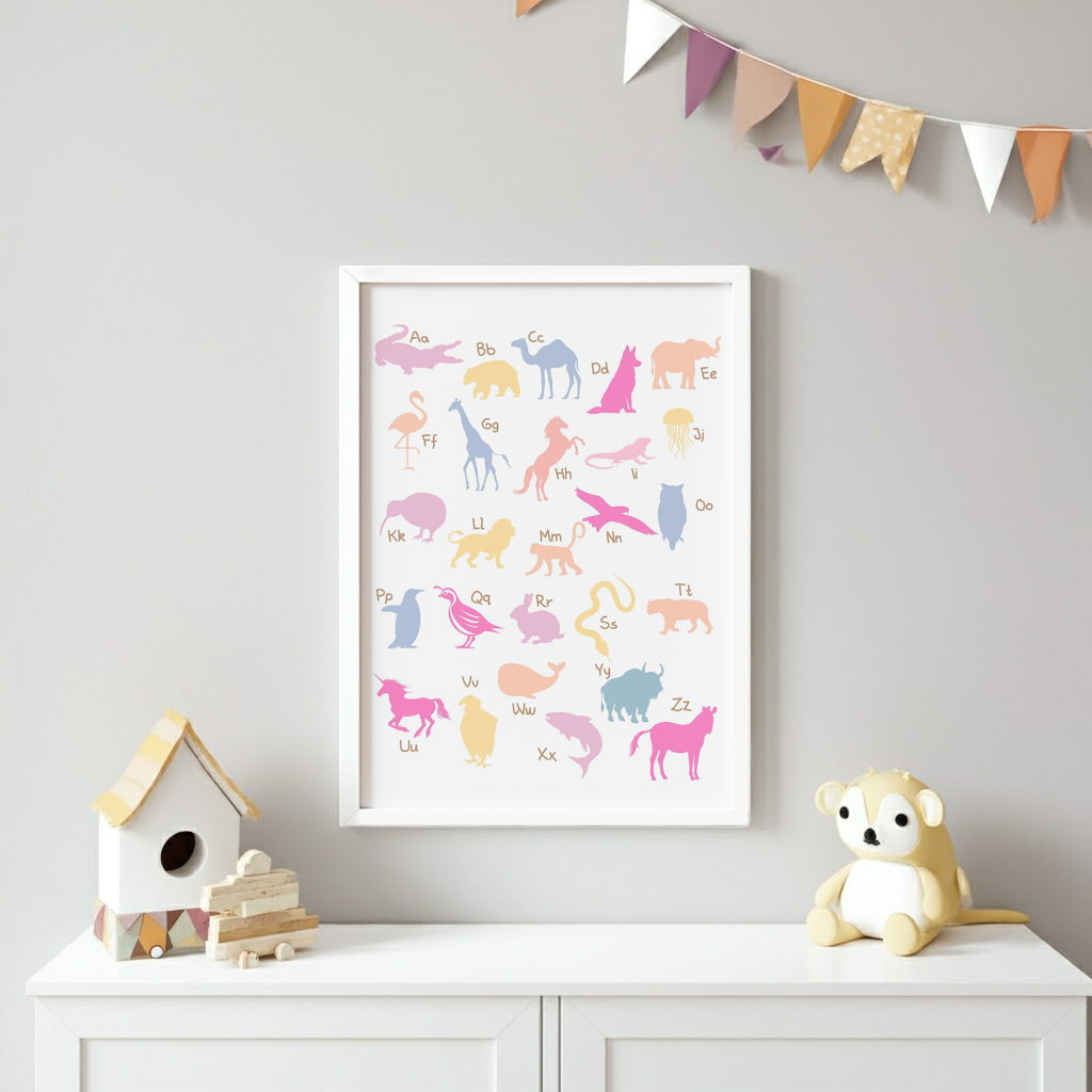ABC Alphabet Animals Pinks-  Digital & Physical Print