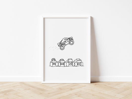 Monster Truck Over Ramp Wall Print