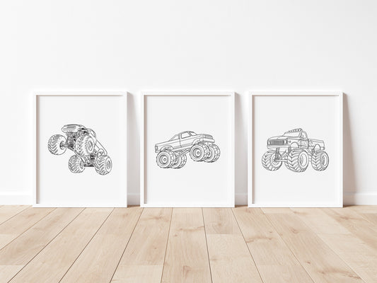 Monochrome Monster Truck Wall Print