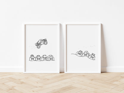 Monster Truck Over Ramp Wall Print