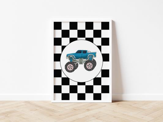 Blue Monster Truck Wall Print