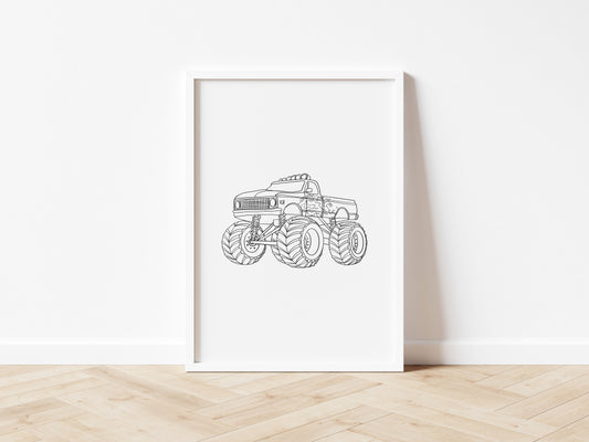 Monochrome Monster Truck Wall Print