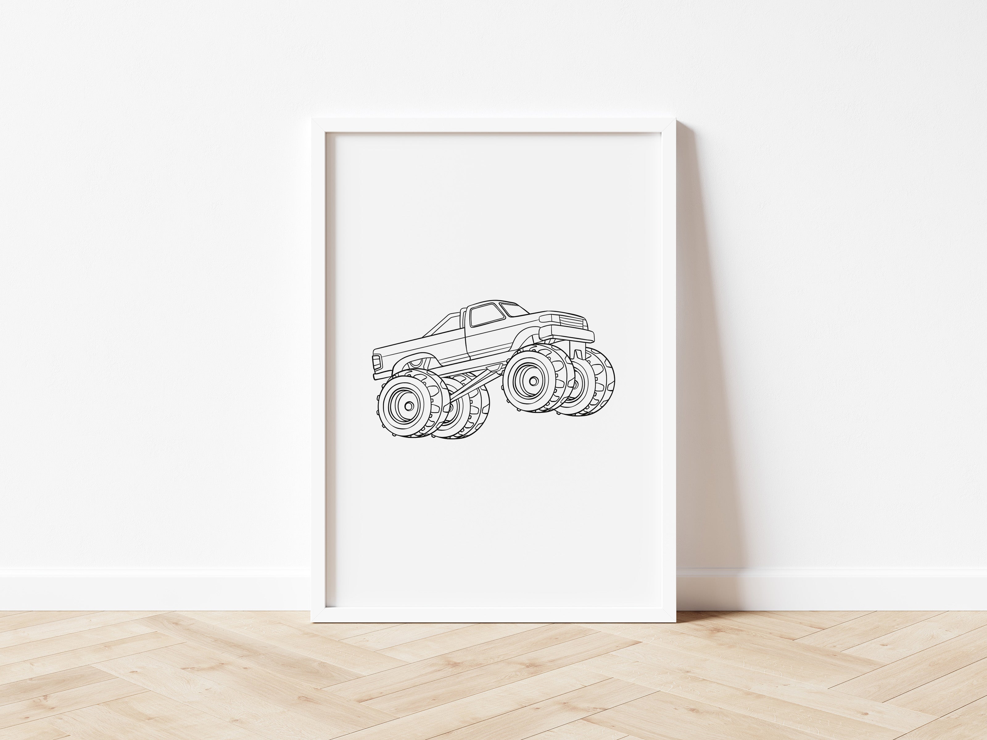 Monochrome Side View Monster Truck Wall Print